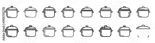 Collection of camping food pot different kitchen outlines silhouette icon set.