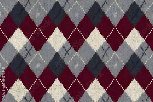 Gray Maroon Argyle Wool Fabric Seamless Pattern