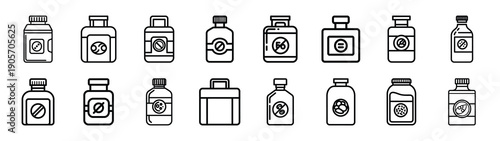 Collection of emergency food kit different kitchen outlines silhouette icon set.