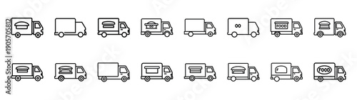 Collection of food truck different kitchen outlines silhouette icon set.