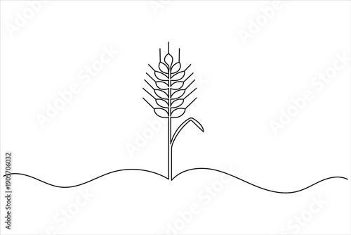 Wheat stalk is a continuous one line art vector illustration with a minimalist style.