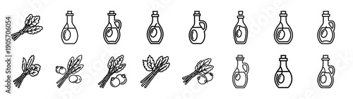 Collection of herb bundle different kitchen outlines silhouette icon set.