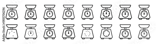 Collection of kitchen scale different kitchen outlines silhouette icon set.