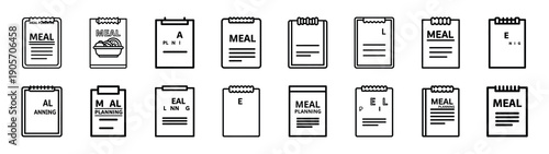Collection of meal planning different kitchen outlines silhouette icon set.