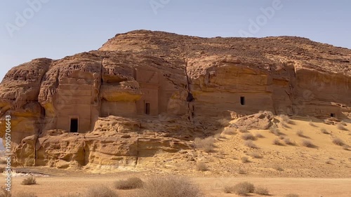Tomb of Lihyan, son of Kuza. Also known as Qasr Al Farid or 'The Lonely Castle', is a well-known and iconic tomb in Mada'in Salih (Madain Saleh) in Hegra, Al Ula, Kingdom of Saudi Arabia
