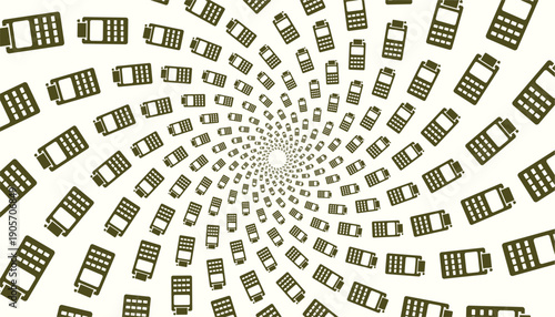 Abstract spiral background made with pass machine icons, creating a radial vortex pattern.