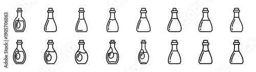 Collection of olive oil bottle different kitchen outlines silhouette icon set.