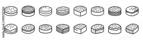 Collection of rice cake different kitchen outlines silhouette icon set.