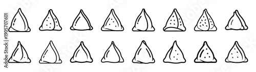 Collection of samosa snack different kitchen outlines silhouette icon set.