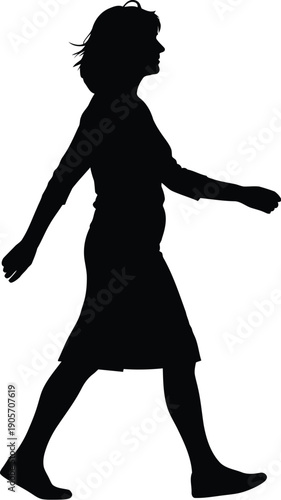 Woman walks alone on plain surface in daytime with short hair