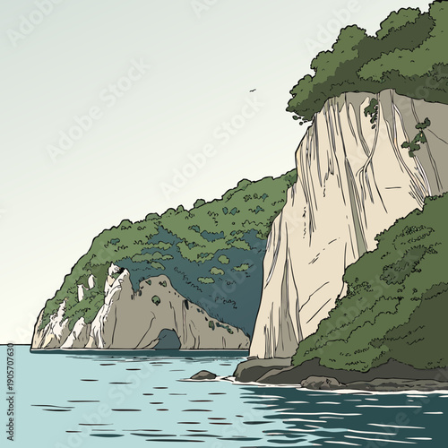 Limestone island seascape with greenery and open water 2