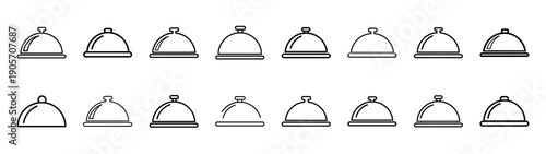 Collection of smoked food cloche different kitchen outlines silhouette icon set.