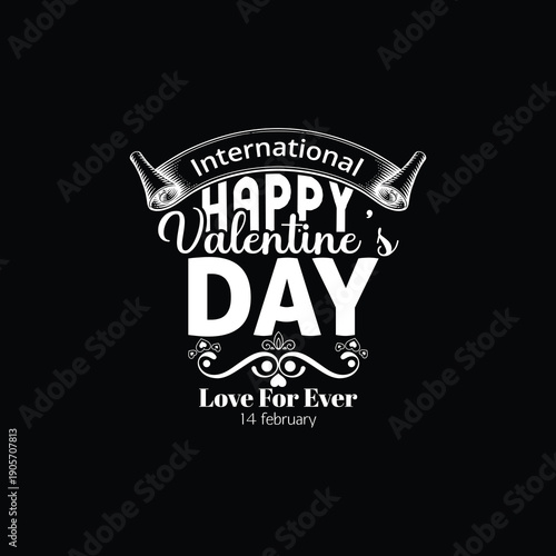 Happy Valentine's Day typography T-shirt design with a silhouette background hearts love