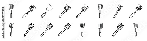 Collection of spatula utensil different kitchen outlines silhouette icon set.