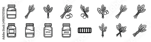 Collection of spice jar different kitchen outlines silhouette icon set.