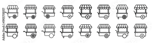 Collection of street food cart different kitchen outlines silhouette icon set.