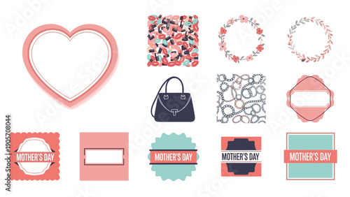Mother's Day Gift Tags with Wreaths Cosmetics Handbag Heart Shape and Accessories