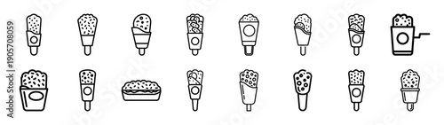 Collection of street snack combo different kitchen outlines silhouette icon set.