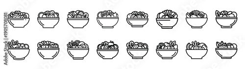 Collection of superfood bowl different kitchen outlines silhouette icon set.