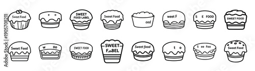 Collection of sweet food label different kitchen outlines silhouette icon set.