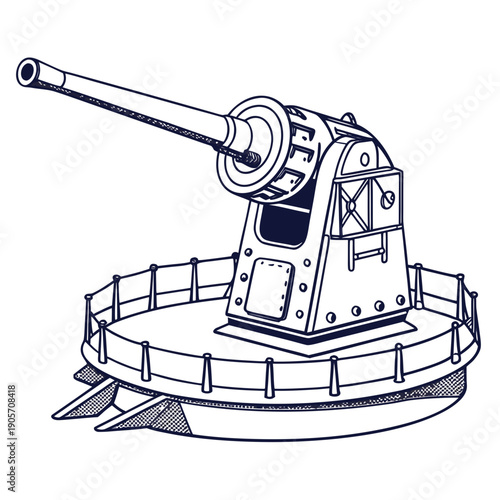 Naval gun turret on white background cannon defense system