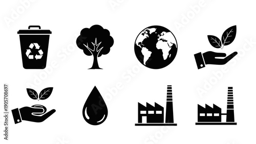 Environmental Protection Icons Representing Ecology Conservation and Sustainability