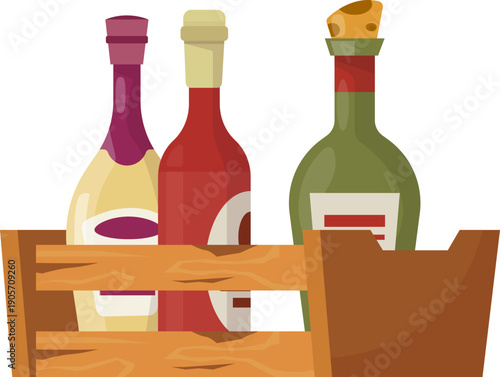 Flat Vector Wine Cellar Collection with Wooden Barrels Bottles and Glassware Icons