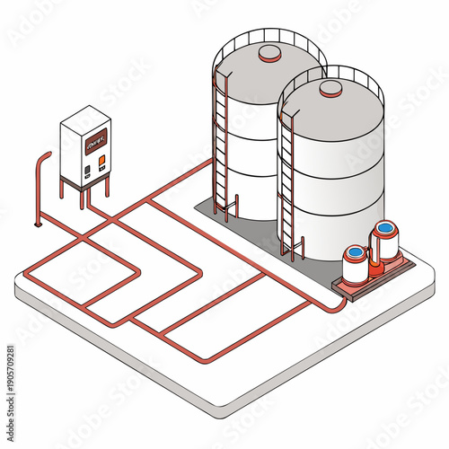 Isometric lng storage facility with tanks and piping 1