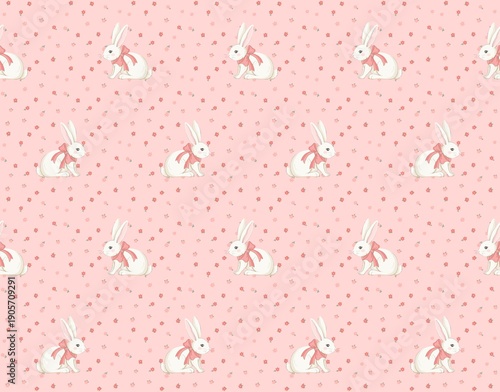 Cute easter bunny with flowers seamless pattern