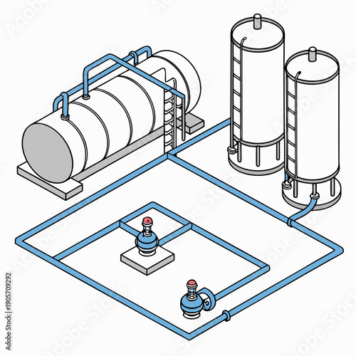 Isometric lng based energy distribution system with tanks and pipes