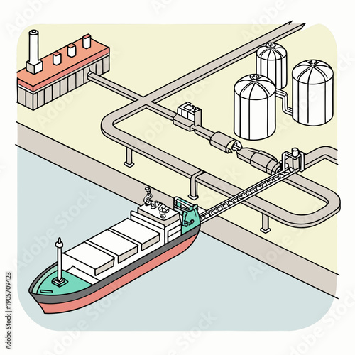 L N G carrier ship unloading gas into pipeline infrastructure 1