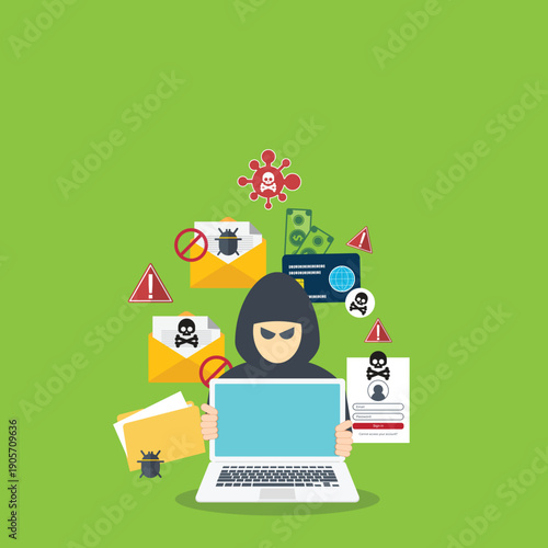 Hacker activity concept background. Vector illustration of a hacker activity concept background