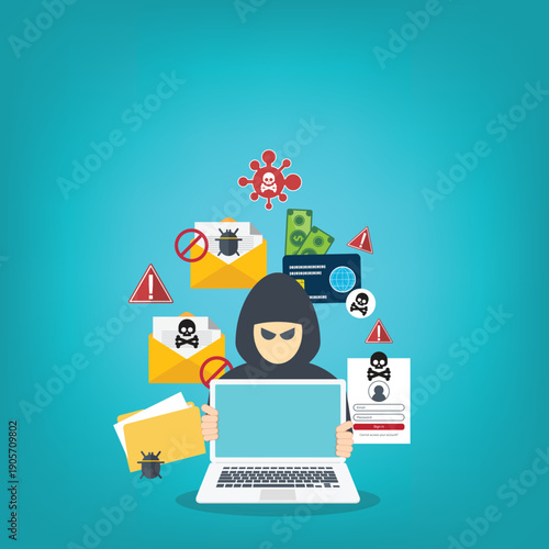 Hacker activity concept background. Vector illustration of a hacker activity concept background