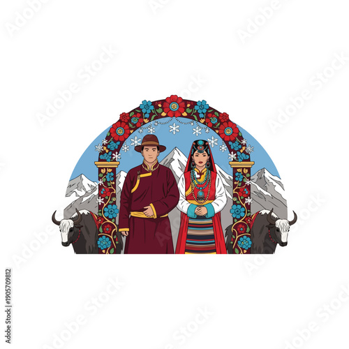 High-quality vector illustration of a traditional Indian wedding couple in ethnic attire. Perfect for Hindu wedding invitations, marriage cards, and cultural event posters.