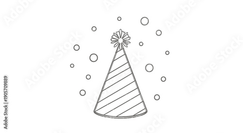 Vector party hat with confetti and balloons, celebration icon, for birthday or party decoration, Isolated on transparent background, png