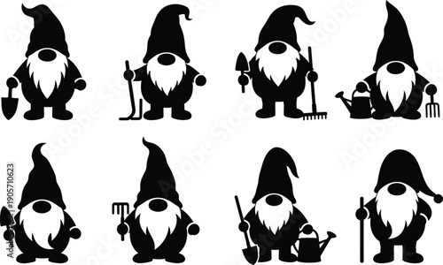 Gnome icon set collection of 8 unique gnome silhouette icons for design projects