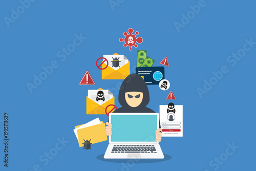 Hacker activity concept background. Vector illustration of a hacker activity concept background
