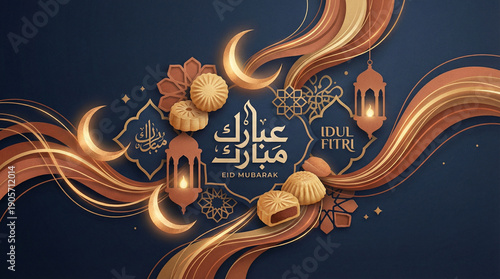 Eid Celebration with Lanterns and Cookies vector illustration