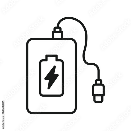 Power bank line icon,  mobile charging, battery energy, and portable electricity, vector illustration.