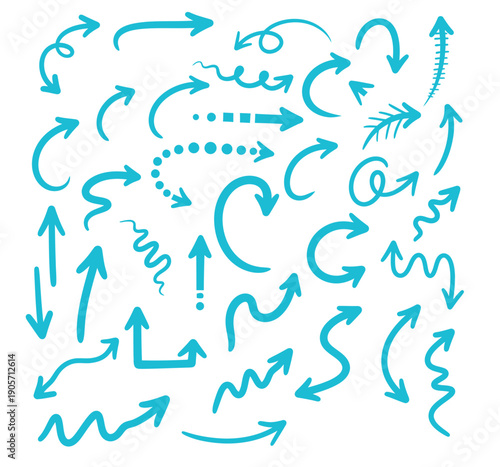 Collection of various teal arrows on white background