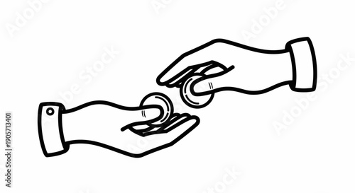 Human Hands Exchanging Coins for Transaction or Payment, Isolated White Background