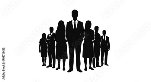 Professional Business Team Silhouette Standing Together, Isolated White Background