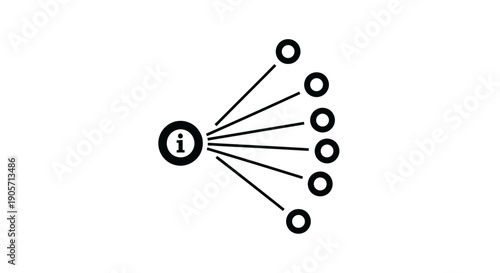 Information Dissemination Icon with 'i' Symbol and Multiple Outputs, Isolated White Background.