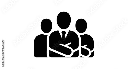 Professional business team of three people icons, with a leader in a tie, isolated white background.