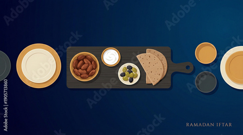 Ramadan Iftar Table Flat Design Vector