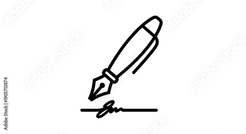 Official Document Signing and Contract Agreement with Fountain Pen on Isolated White Background