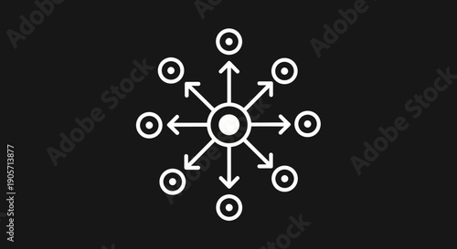 Centralized Network Hub and Data Distribution Concept with Nodes on Solid Black Background