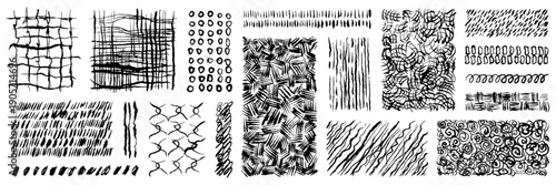 Black ink crosshatch pattern texture, strikethrough and squiggles lines asset. Hand drawn pencil line. Crosses, curved and trendy scribble brush strokes. Sketch vector illustration collection.