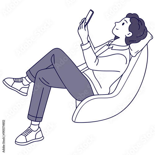 Person reclining in chair using smartphone