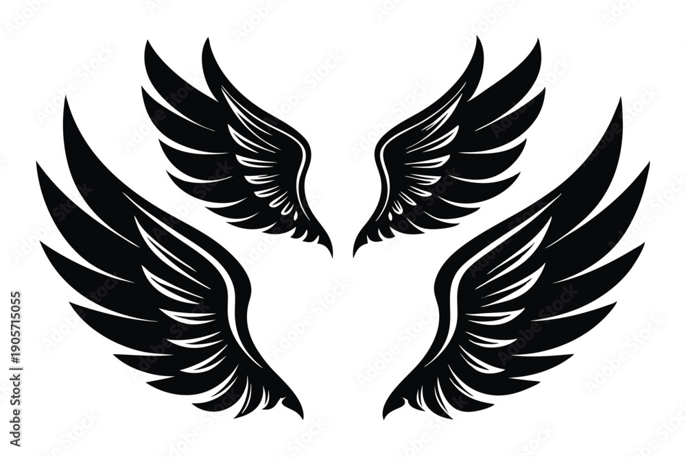 Fototapeta premium set of wings silhouette line art vector illustration with a white background